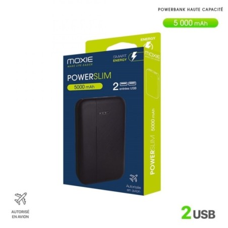 Powerbank PowerSlim 5000mAh, 2 USB - Micro USB/Type-C - Noir