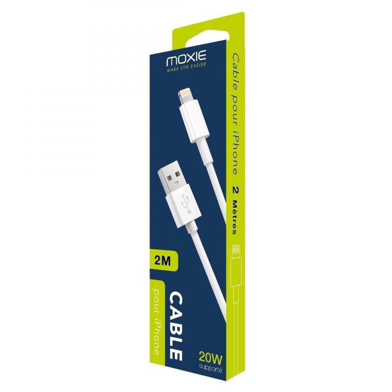 Cable data Usb vers lightning blanc 2M