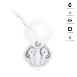 Oreillette bluetooth stéréo Minitwin avec boitier coulissant - blanc