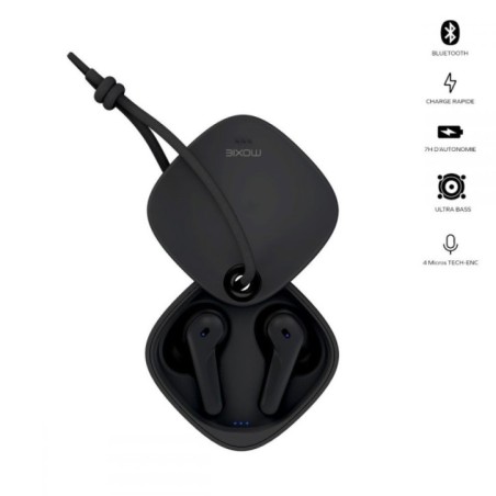 Oreillette bluetooth stéréo Minitwin avec boitier coulissant - noir
